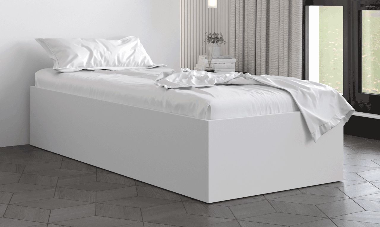 Lit simple au design élégant Dufourspitze 01, Couleur : Blanc - Surface de couchage : 90 x 200 cm (l x L)