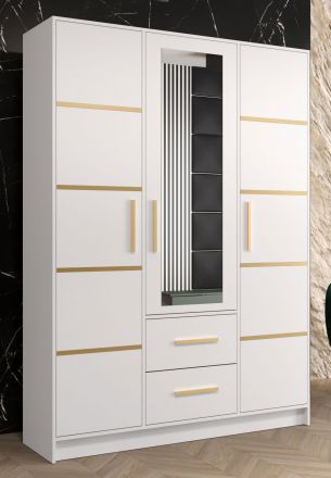 Armoire simple avec grand espace de rangement Similaun 22, Couleur : Blanc mat - Dimensions : 202 x 153 x 40 cm (h x l x p), avec 10 compartiments et deux tiroirs