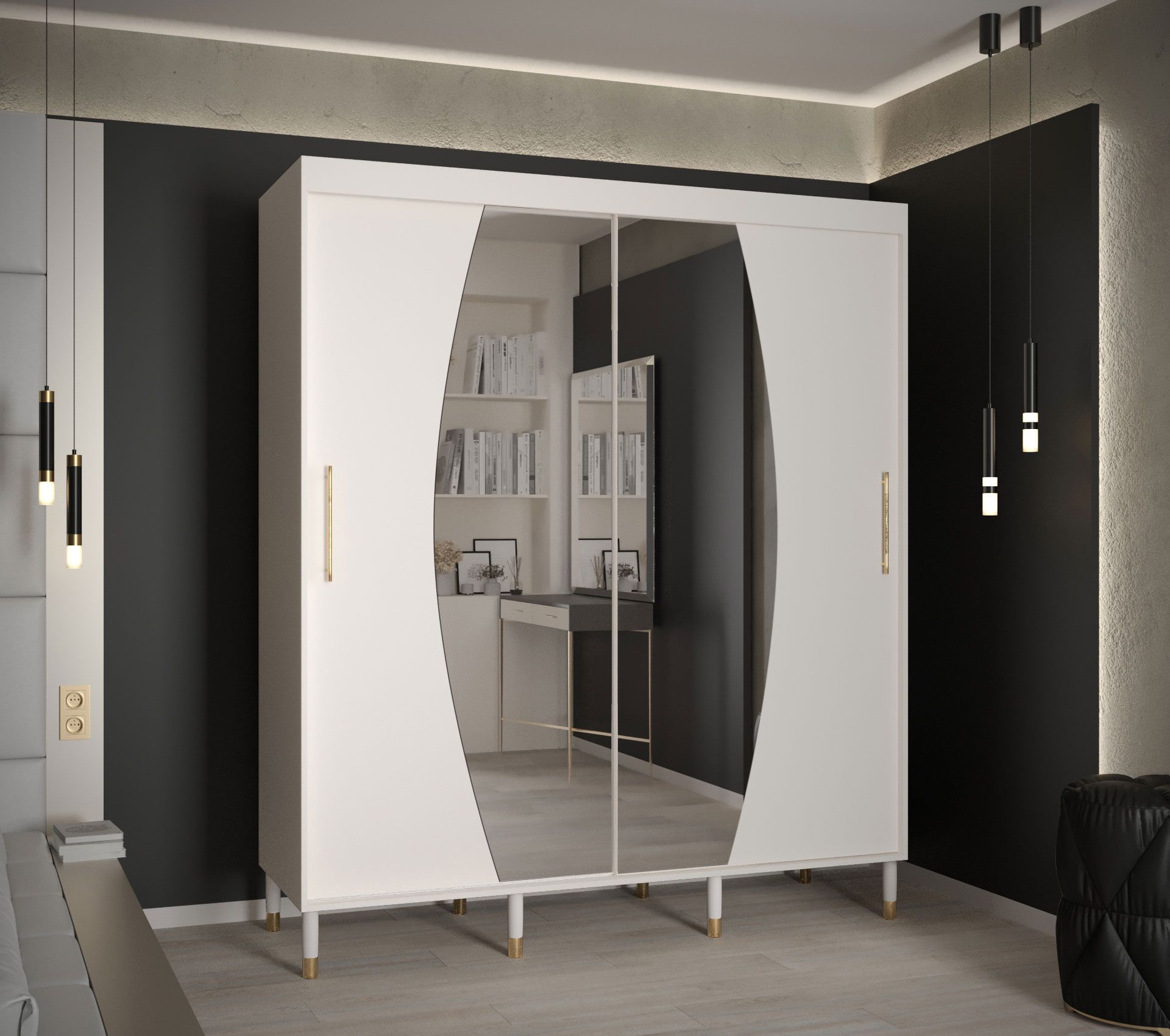 Armoire exceptionnelle avec miroir Jotunheimen 175, couleur : blanc - dimensions : 208 x 180,5 x 62 cm (h x l x p)