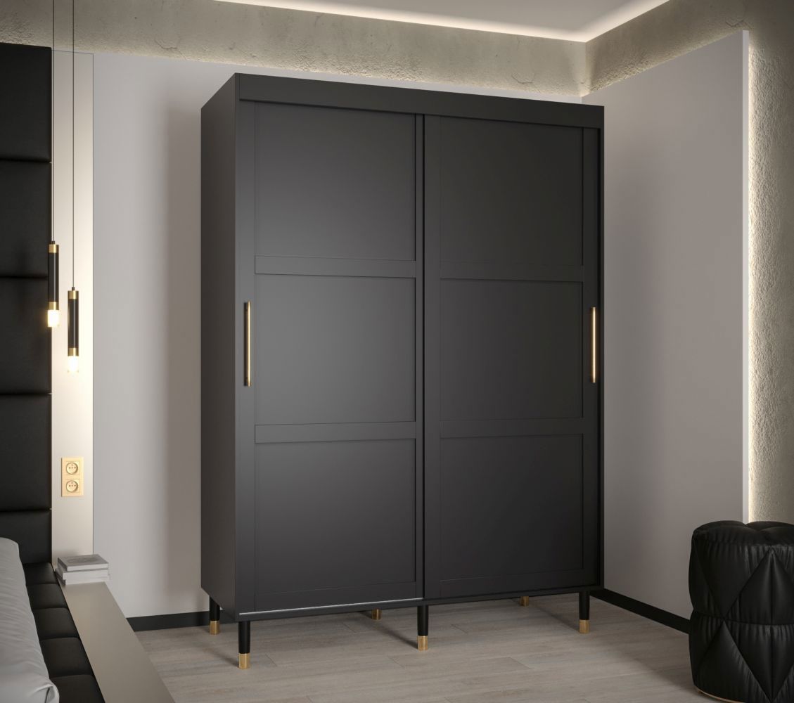 Armoire simple à portes coulissantes avec deux barres de penderie Jotunheimen 66, couleur : noir - Dimensions : 208 x 150,5 x 62 cm (H x L x P)