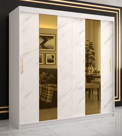 Armoire moderne avec aspect marbre Hochfeiler 19, Couleur : Blanc / Marbre blanc - Dimensions : 200 x 200 x 62 cm (h x l x p), avec grand espace de rangement