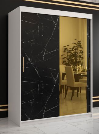 Armoire avec design en marbre noble Hochfeiler 57, Couleur : Blanc / Marbre noir - Dimensions : 200 x 150 x 62 cm (h x l x p), avec deux tringles à vêtements