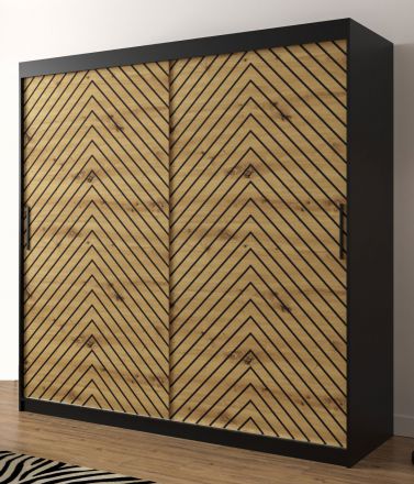 Armoire au design exceptionnel Mulhacen 65, couleur : Noir mat / Chêne artisan - Dimensions : 200 x 200 x 62 cm (h x l x p), avec 10 compartiments et deux tringles à vêtements