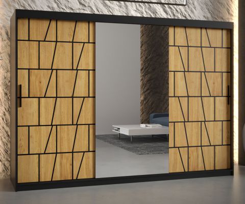 Armoire exceptionnelle avec panneaux à motifs Olperer 18, Couleur : Noir mat - Dimensions : 200 x 250 x 62 cm (h x l x p), avec une porte à miroir