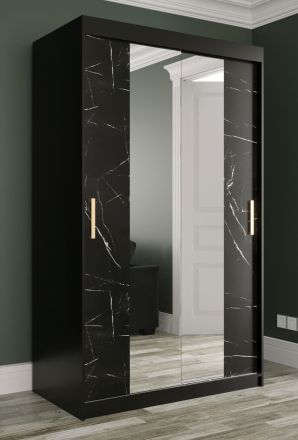 Armoire au design moderne Ätna 53, Couleur : Noir mat / Marbre noir - Dimensions : 200 x 120 x 62 cm (h x l x p), avec miroir