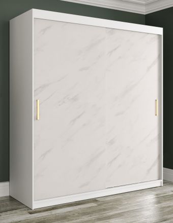Armoire exceptionnelle avec aspect marbre Etna 40, Couleur : Blanc mat / Marbre blanc - Dimensions : 200 x 180 x 62 cm (H x L x P), avec grand espace de rangement