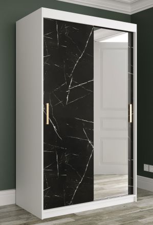 Armoire au design moderne Etna 79, Couleur : Blanc mat / Marbre noir - Dimensions : 200 x 120 x 62 cm (h x l x p), avec grand espace de rangement