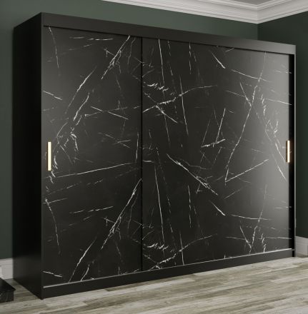 Armoire exceptionnelle avec miroir Etna 49, Couleur : Noir mat / Marbre noir - Dimensions : 200 x 100 x 62 cm (h x l x p), avec cinq casiers