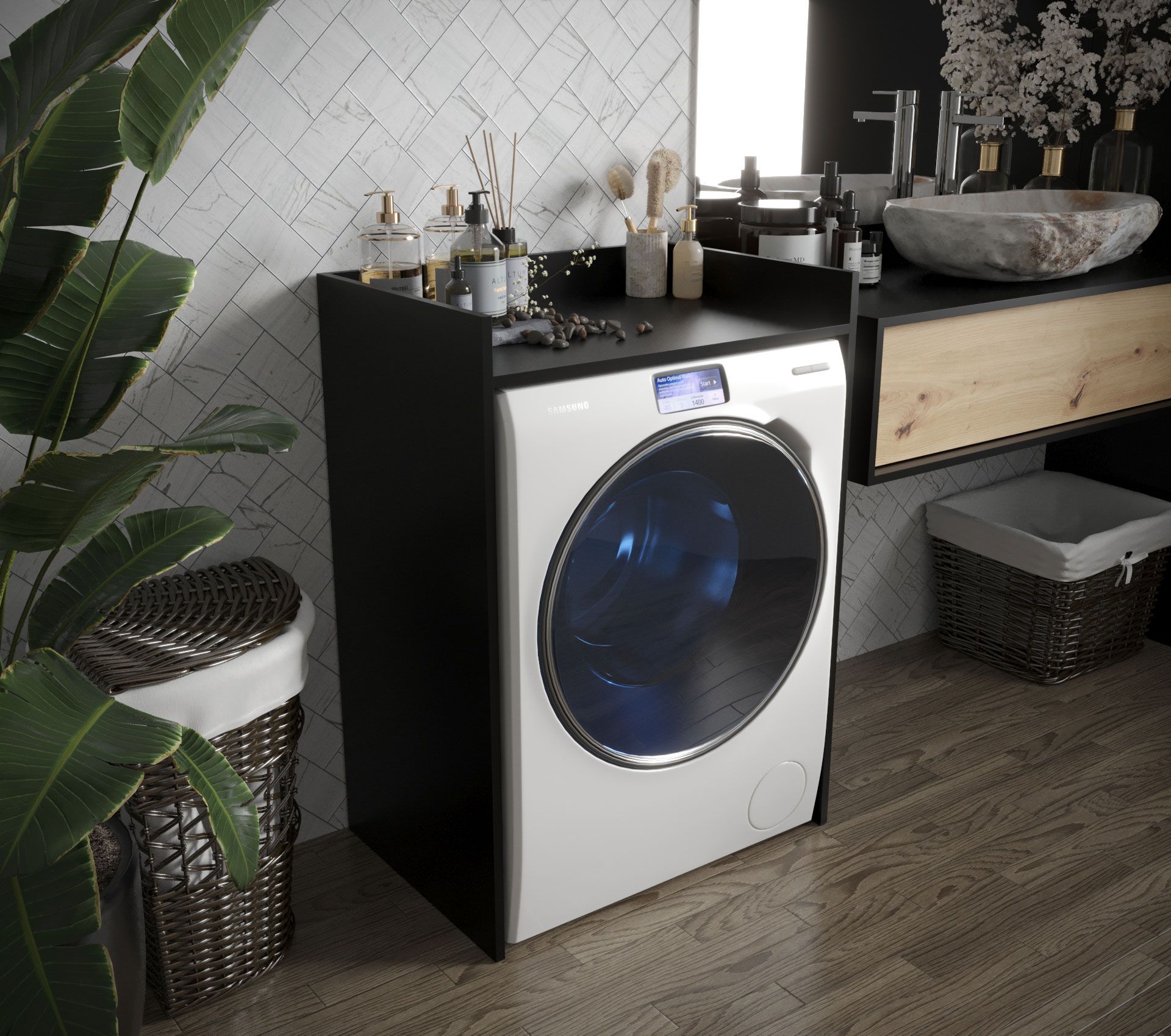 Habillage de machine à laver Karwendel 02, couleur : noir - dimensions : 97,5 x 64 x 50 cm (h x l x p)