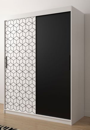 Armoire simple avec motif moderne Dom 16, Couleur : Blanc mat / Noir mat - Dimensions : 200 x 150 x 62 cm (h x l x p), avec cinq casiers