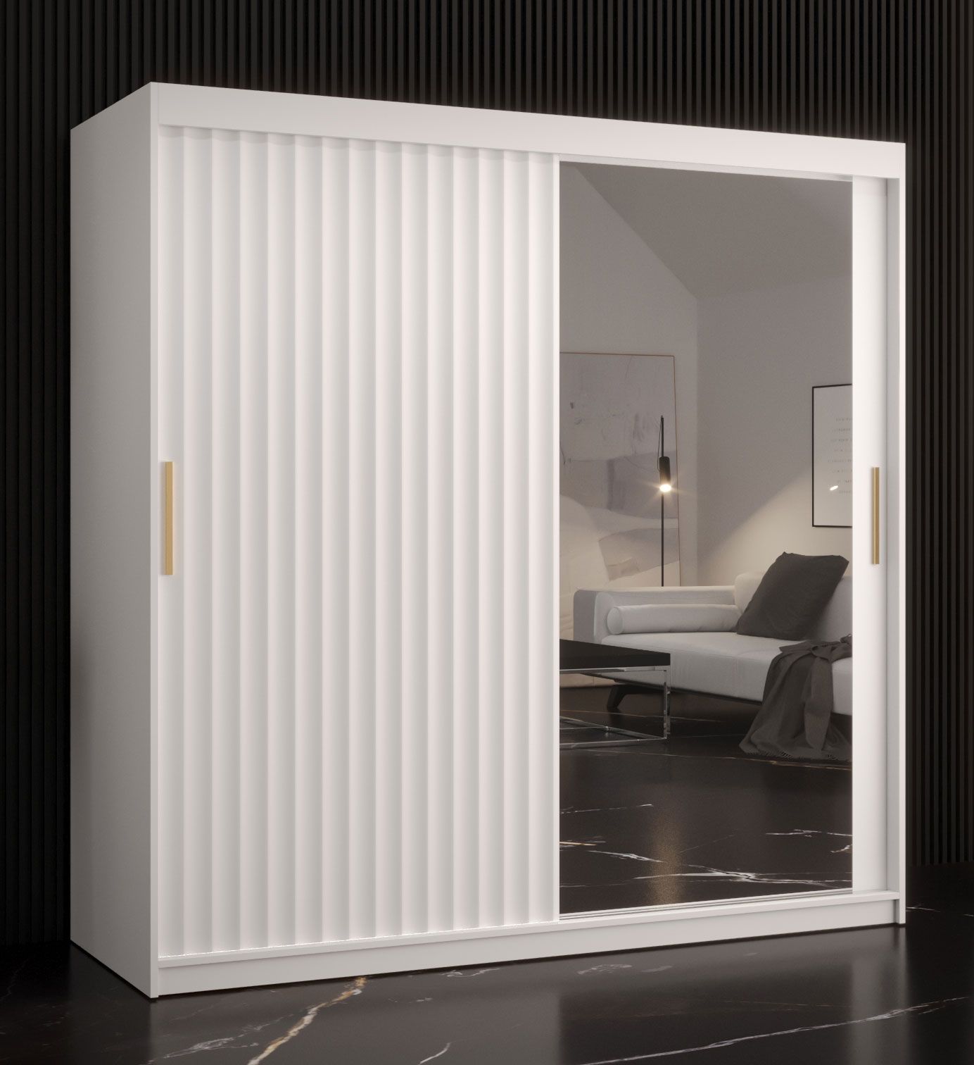 Armoire de style simple Balmenhorn 85, Couleur : Blanc mat - Dimensions : 200 x 180 x 62 cm (h x l x p), avec une porte à miroir