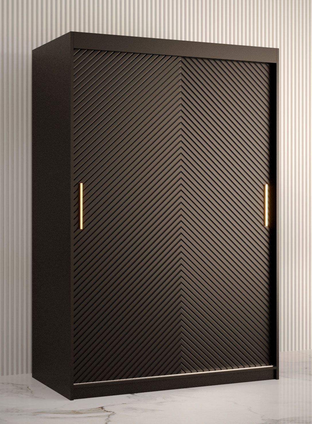 Armoire élégante au style sobre Balmenhorn 08, Couleur : Noir mat - Dimensions : 200 x 120 x 62 cm (h x l x p), avec cinq casiers et deux tringles à vêtements