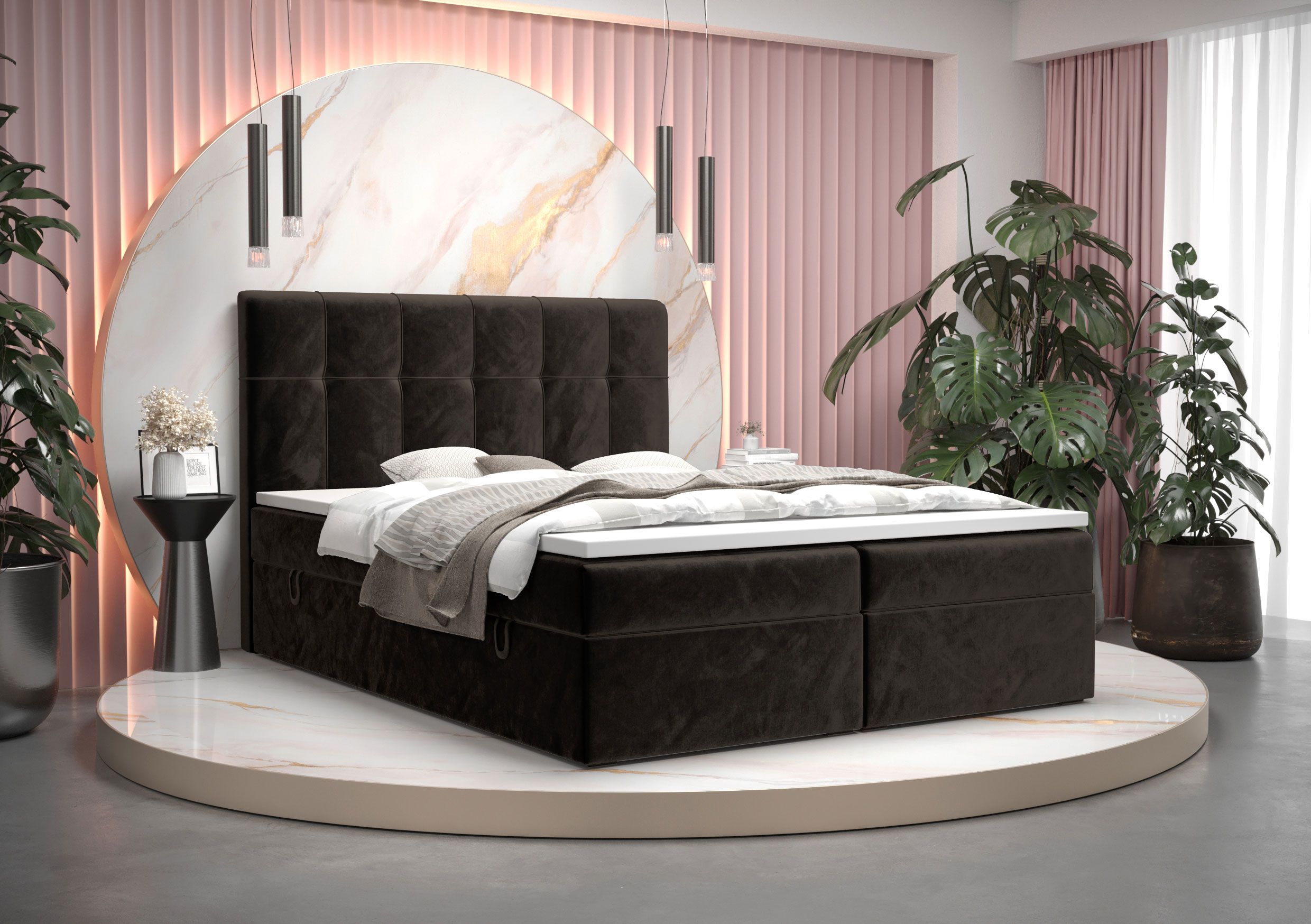 Grand lit boxspring avec suffisamment d'espace de rangement Pirin 86, couleur : noir - couchage : 180 x 200 cm (l x L)