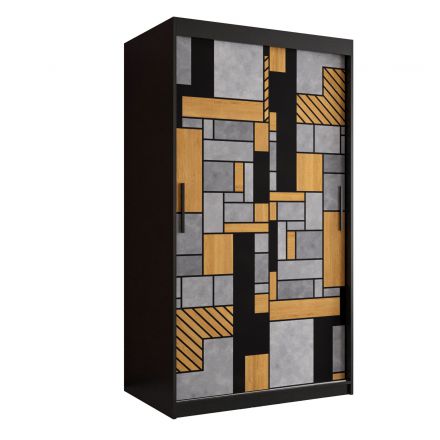 Armoire étroite avec façade à motifs Aletschhorn 07, Couleur : Noir mat - Dimensions : 200 x 100 x 62 cm (h x l x p), avec suffisamment d'espace de rangement