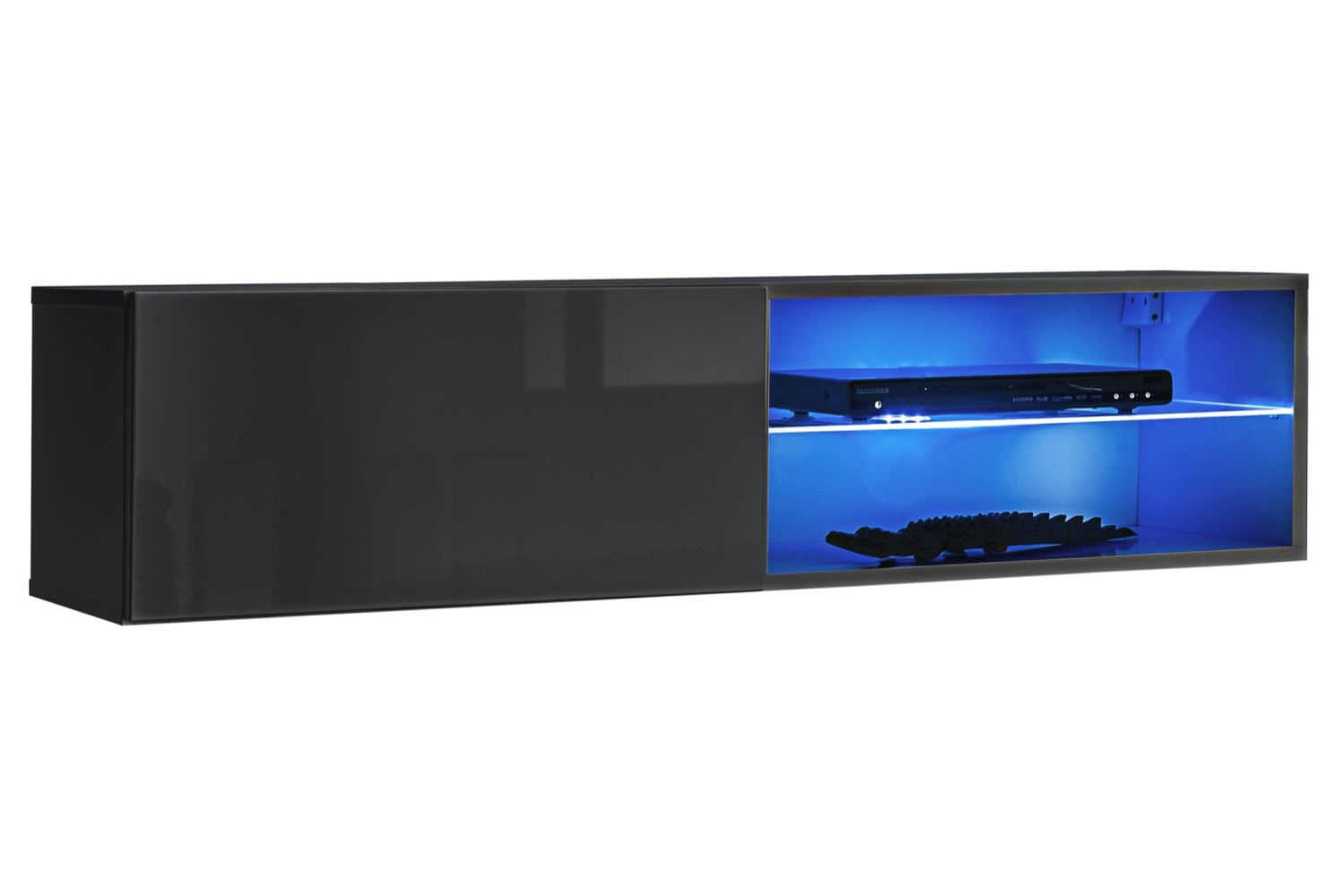 Meuble TV avec éclairage LED Möllen 23, couleur : gris - dimensions : 30 x 120 x 40 cm (h x l x p), avec trois compartiments