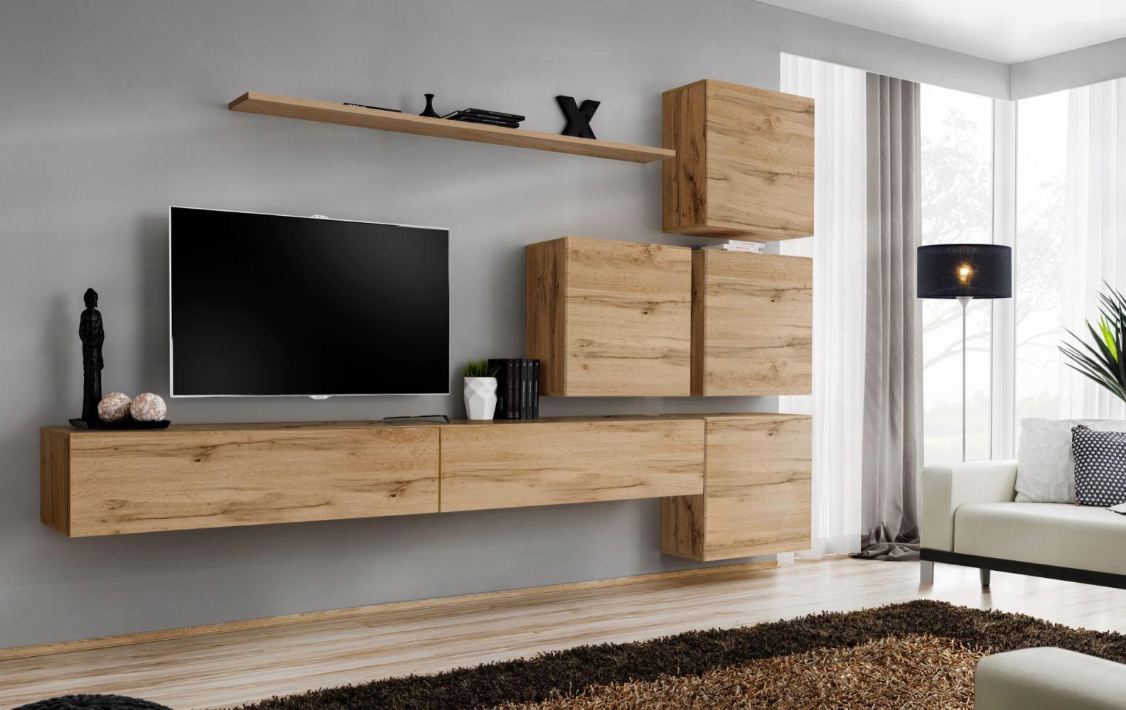 Exceptionnel meuble-paroi Balestrand 132, couleur : chêne wotan - dimensions : 200 x 310 x 40 cm (h x l x p), avec fonction push-to-open