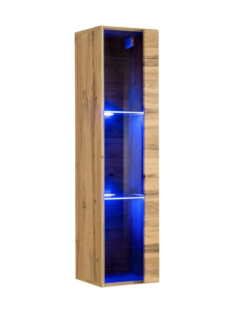 Vitrine suspendue Fardalen 20, couleur : chêne Wotan - dimensions : 120 x 30 x 30 cm (h x l x p), avec éclairage LED