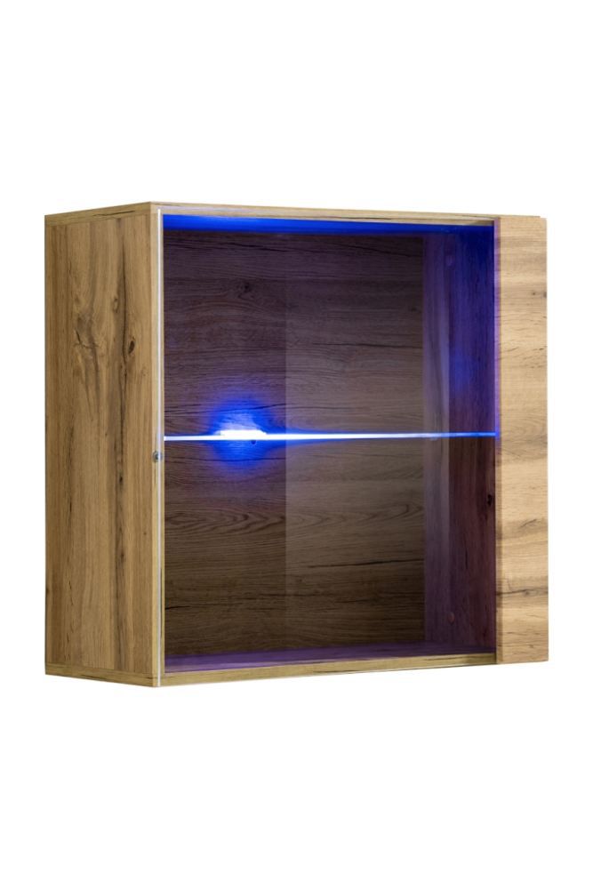 Vitrine suspendue avec éclairage LED Fardalen 24, couleur : chêne wotan - dimensions : 60 x 60 x 30 cm (h x l x p), avec fonction push-to-open