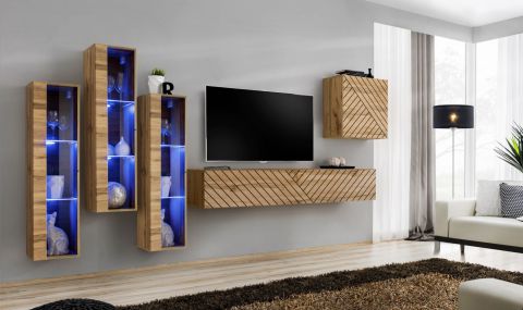 Elégant meuble-paroi Kongsvinger 84, couleur : chêne Wotan - Dimensions - Dimensions : 160 x 330 x 40 cm (H x L x P), avec cinq portes