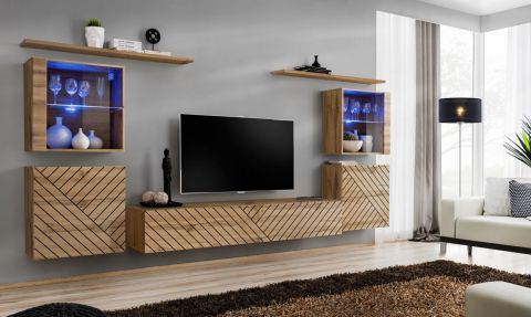 Exceptionnel meuble-paroi Kongsvinger 88, couleur : chêne wotan - dimensions : 160 x 320 x 40 cm (h x l x p), avec cinq portes