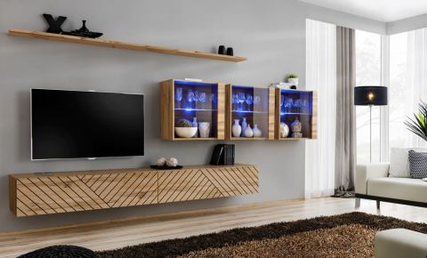 Elégant meuble-paroi Kongsvinger 100, couleur : chêne wotan - dimensions : 150 x 340 x 40 cm (h x l x p), avec cinq portes