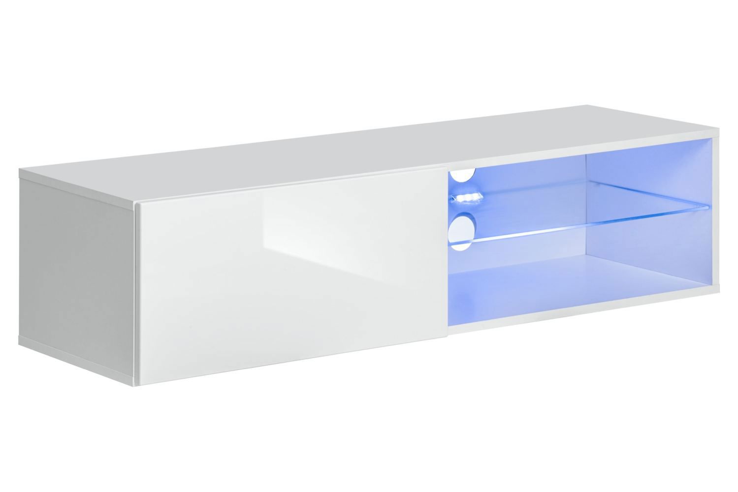 Petit meuble TV Möllen 21, couleur : blanc - dimensions : 30 x 120 x 40 cm (h x l x p), avec éclairage LED bleu