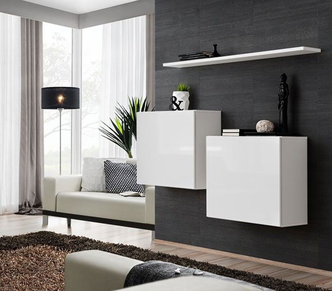 Lot de 2 armoires suspendues avec tablette murale Balestrand 321, Couleur : Blanc - Dimensions : 110 x 130 x 30 cm (h x l x p), avec quatre compartiments