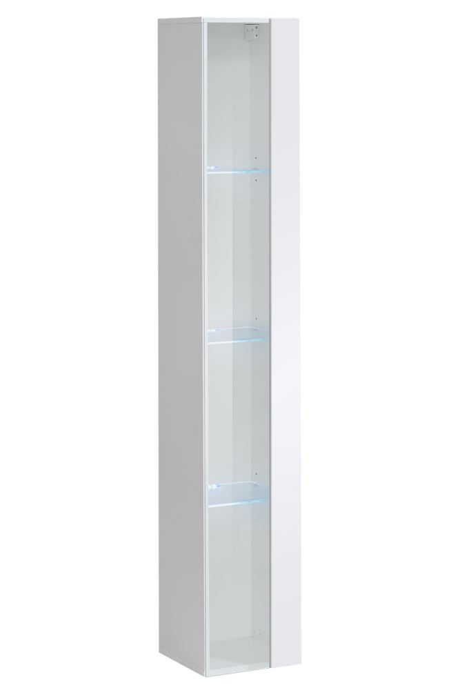 Vitrine suspendue moderne Fardalen 13, Couleur : Blanc - Dimensions : 180 x 30 x 30 cm (h x l x p), charnière de porte montable des deux côtés