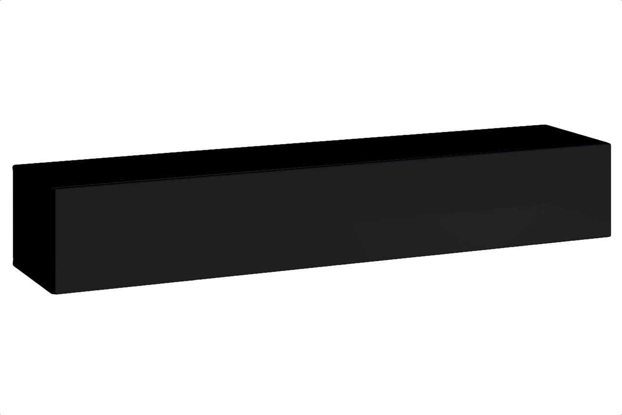 Meuble TV moderne à une porte Fardalen 26, Couleur : Noir - dimensions : 30 x 180 x 40 cm (h x l x p), avec trois compartiments