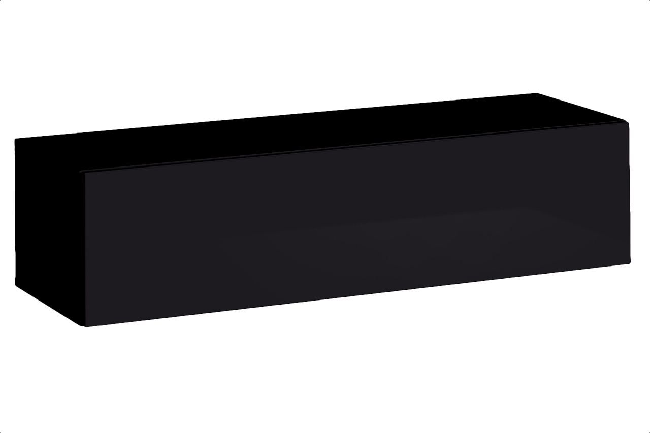 Meuble TV à deux compartiments Fardalen 30, Couleur : Noir - dimensions : 30 x 120 x 40 cm (h x l x p), avec fonction push-to-open