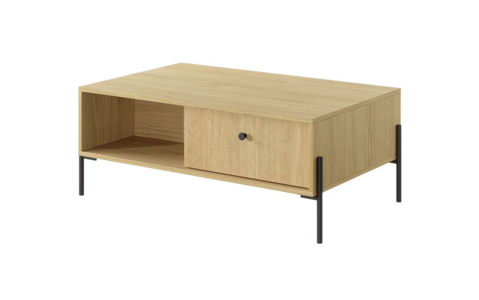 Table basse à deux tiroirs Allegma 07, Couleur : Chêne scandi - Dimensions : 39,5 x 101 x 60 cm (H x L x P)