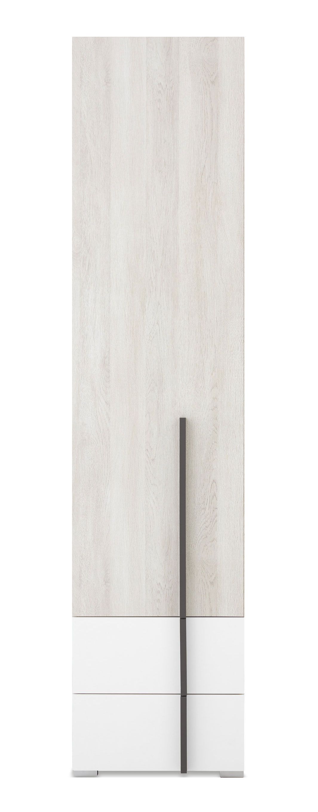 Armoire Schilde 04, Couleur : Chêne blanc / Blanc / Anthracite - Dimensions : 195 x 45 x 43 cm (H x L x P)