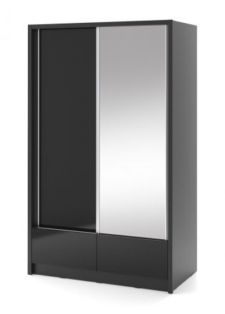 Armoire de toilette avec une tringle à vêtements et deux tiroirs Anfield 14, Couleur : Noir brillant - Dimensions : 214 x 134 x 62 cm (h x l x p)