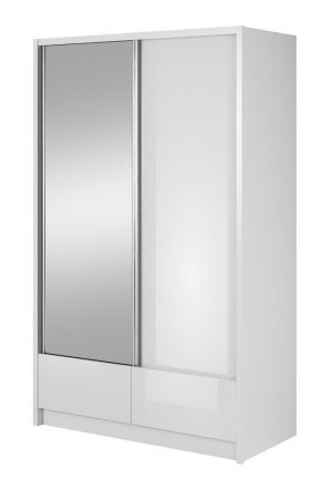 Armoire avec deux tiroirs et six compartiments Anfield 05, Couleur : Blanc brillant - Dimensions : 214 x 134 x 62 cm (h x l x p)