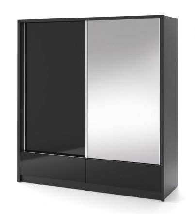 Armoire de toilette avec deux tiroirs et six compartiments Anfield 11, Couleur : Noir brillant - Dimensions : 214 x 204 x 62 cm (h x l x p)