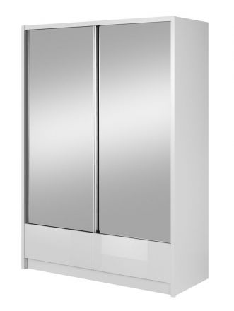 Armoire de toilette avec grand espace de rangement Anfield 08, Couleur : Blanc brillant - Dimensions : 214 x 154 x 62 cm (h x l x p), avec deux tiroirs et une tringle à vêtements