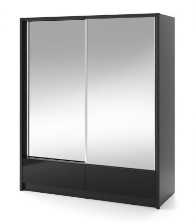 Armoire avec deux portes miroir Anfield 16, Couleur : Noir brillant - Dimensions : 214 x 184 x 62 cm (h x l x p), avec deux tiroirs et six compartiments