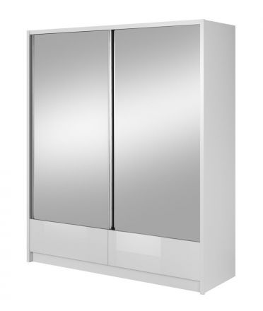 Armoire moderne avec deux portes miroir et six compartiments Anfield 07, Couleur : Blanc brillant - Dimensions : 214 x 184 x 62 cm (h x l x p)