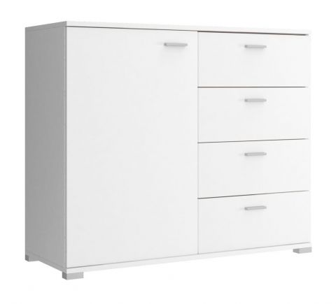 Commode élégante à quatre tiroirs Lowestoft 04, Couleur : Blanc - Dimensions : 85 x 100 x 40 cm (H x L x P)