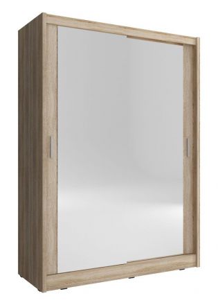 Armoire simple avec deux portes à miroir Warbreck 15, couleur : Chêne de Sonoma - Dimensions : 200 x 150 x 62 cm (h x l x p), avec cinq casiers