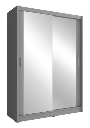 Armoire neutre à portes coulissantes avec deux portes miroir Warbreck 16, Couleur : Gris - Dimensions : 200 x 150 x 62 cm (H x L x P)