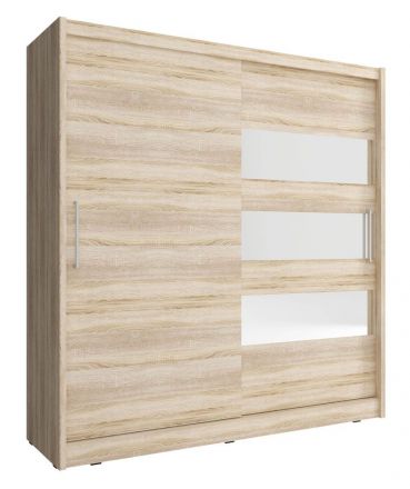 Armoire à portes coulissantes avec trois bandes de miroir Warbreck 42, Couleur : Chêne de Sonoma - Dimensions : 200 x 180 x 62 cm (H x L x P)
