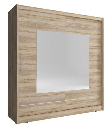 Armoire moderne à portes coulissantes avec cinq casiers Warbreck 60, Couleur : Chêne de Sonoma - Dimensions : 200 x 180 x 62 cm (H x L x P), avec miroir