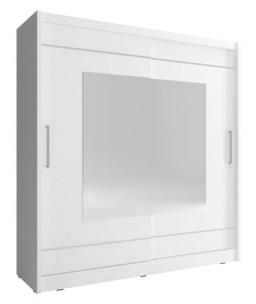 Armoire à portes coulissantes avec grand espace de rangement Warbreck 62, Couleur : Blanc - Dimensions : 214 x 200 x 62 cm (h x l x p), avec miroir