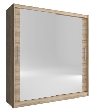 Armoire à portes coulissantes avec deux portes miroir Warbreck 54, Couleur : Chêne de Sonoma - Dimensions : 200 x 180 x 62 cm (H x L x P), avec grand espace de rangement