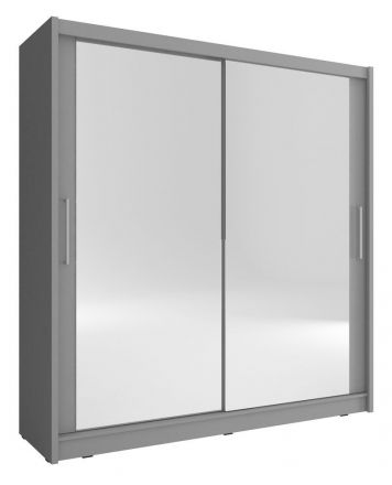 Armoire avec deux portes miroir Warbreck 55, Couleur : Gris - Dimensions : 200 x 180 x 62 cm (h x l x p), avec grand espace de rangement