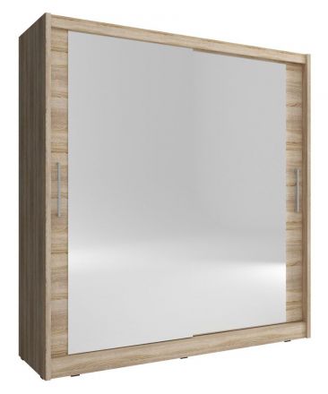 Armoire grand format avec deux portes miroirs Warbreck 57, couleur : Chêne de Sonoma - Dimensions : 214 x 200 x 62 cm (h x l x p), avec 10 compartiments
