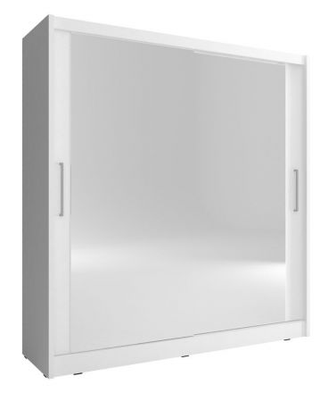 Armoire élégante à portes coulissantes avec deux portes miroir Warbreck 56, Couleur : Blanc - Dimensions : 214 x 200 x 62 cm (h x l x p), avec grand espace de rangement
