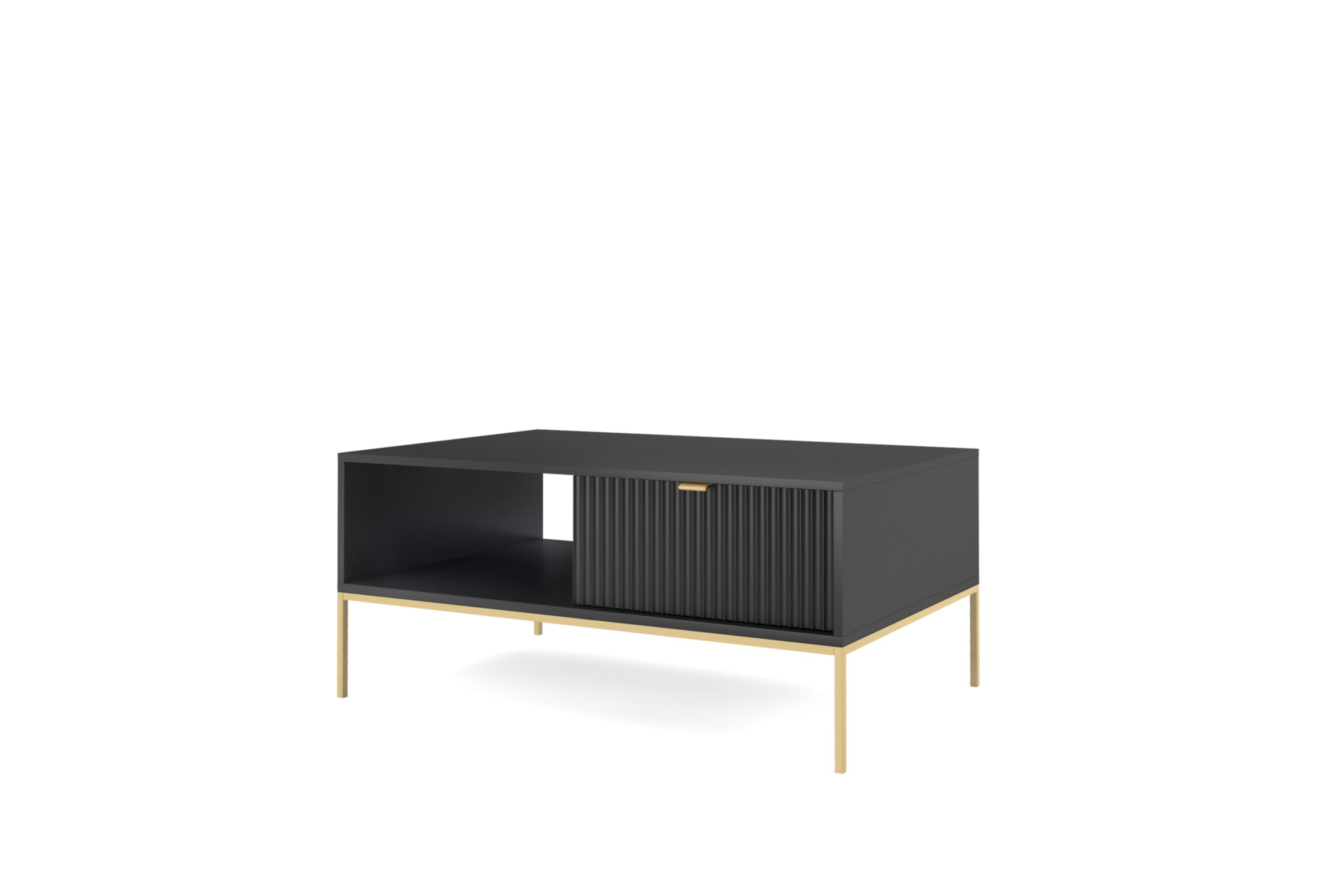 Table basse avec un tiroir Worthing 41, Couleur : Noir / Or - Dimensions : 46 x 104 x 68 cm (H x L x P)