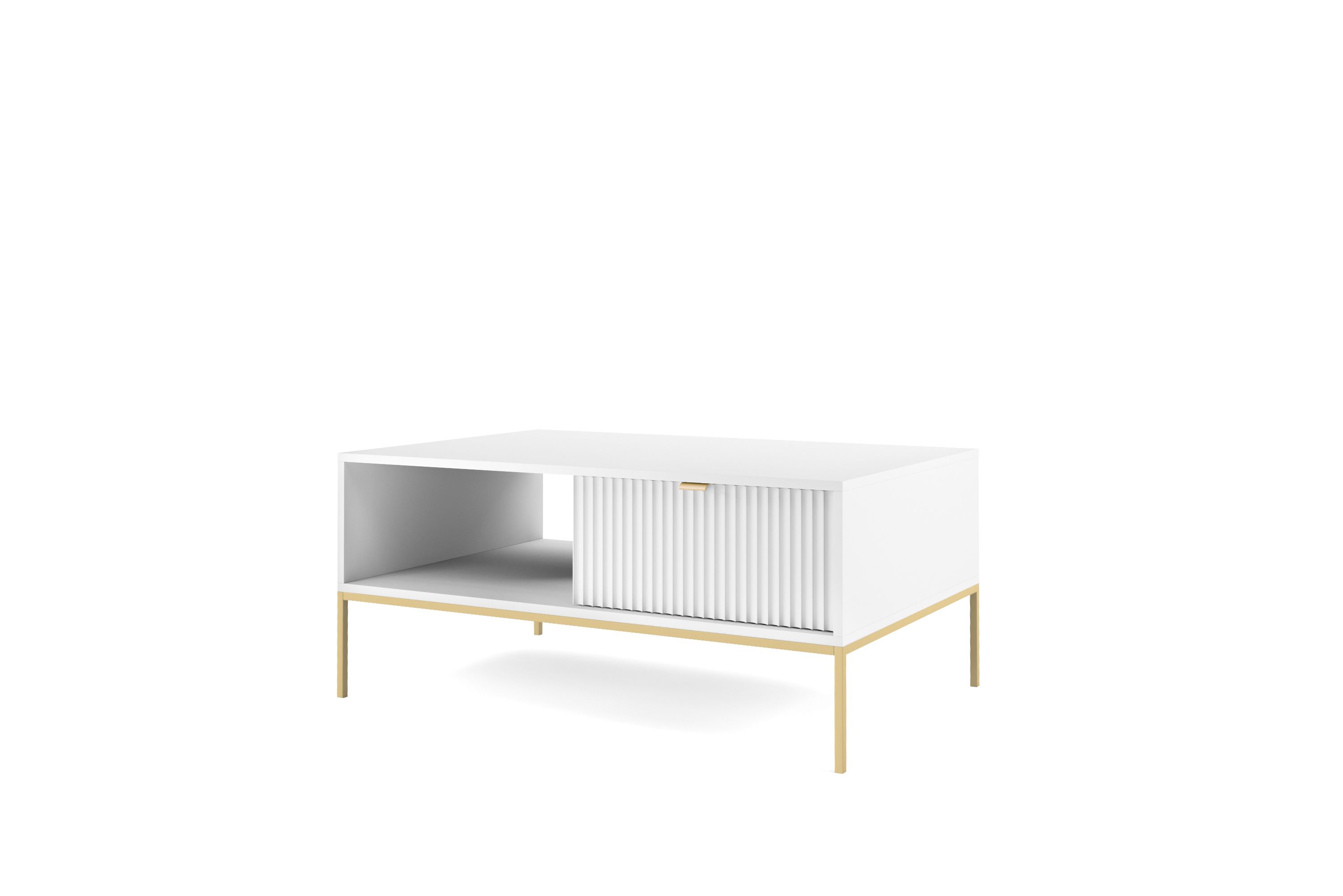 Table basse Worthing 27, Couleur : Blanc / Or - Dimensions : 46 x 104 x 68 cm (H x L x P)